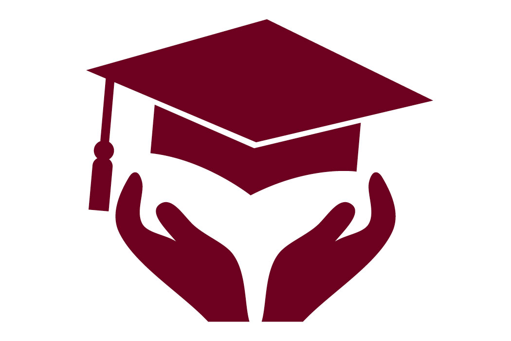 Academic Support icon of hands holding a graduation cap