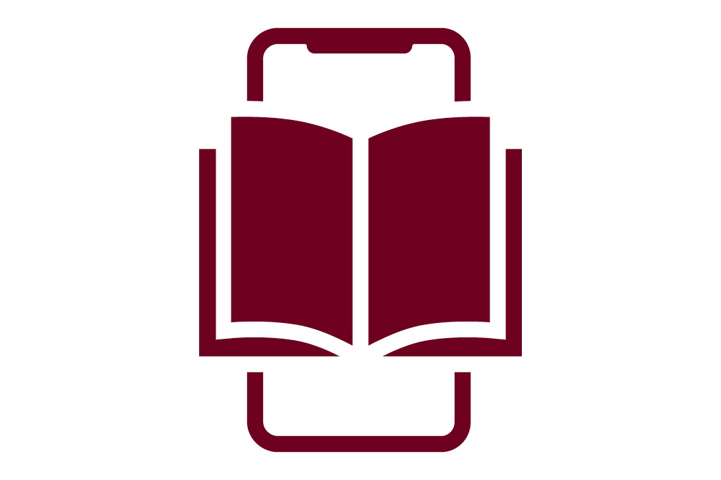 Library icon of a book on top of a smart phone
