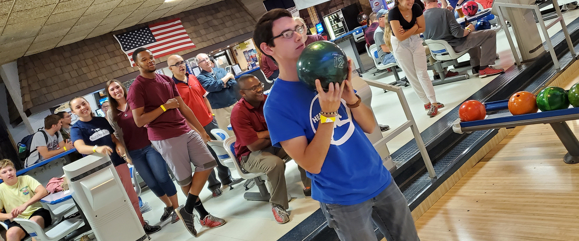 photo of students bowling at the Walsh Bowlathon