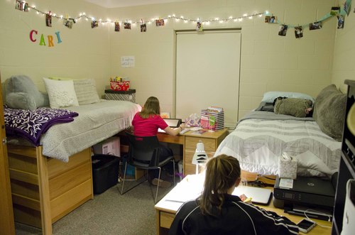 two students studying in a Lemmon Hall dorm room