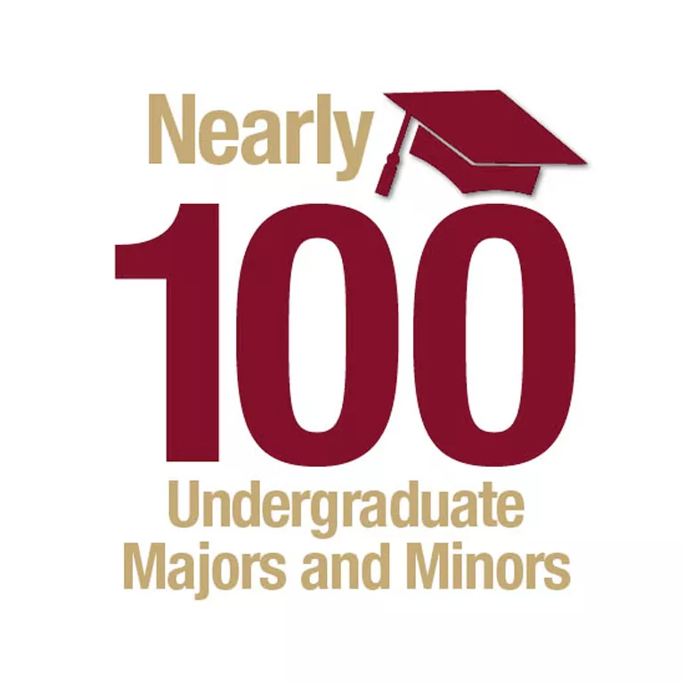 infographic with text reading, Nearly 100 majors and minors