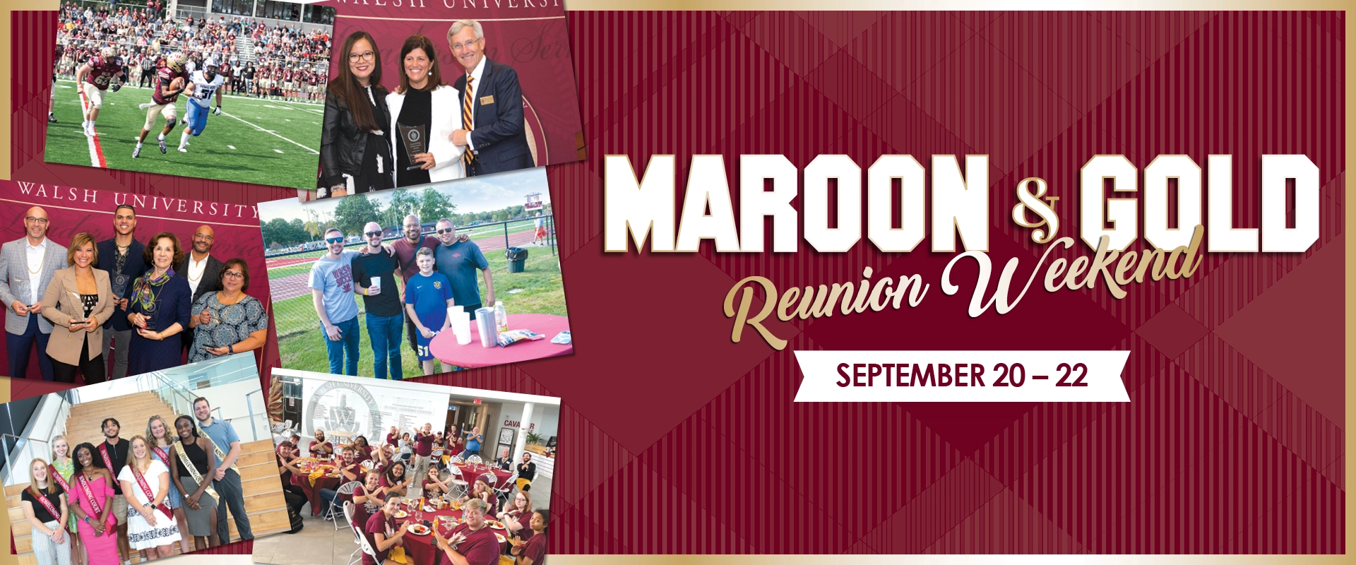 Maroon and Gold Homecoming and Alumni Weekend graphic